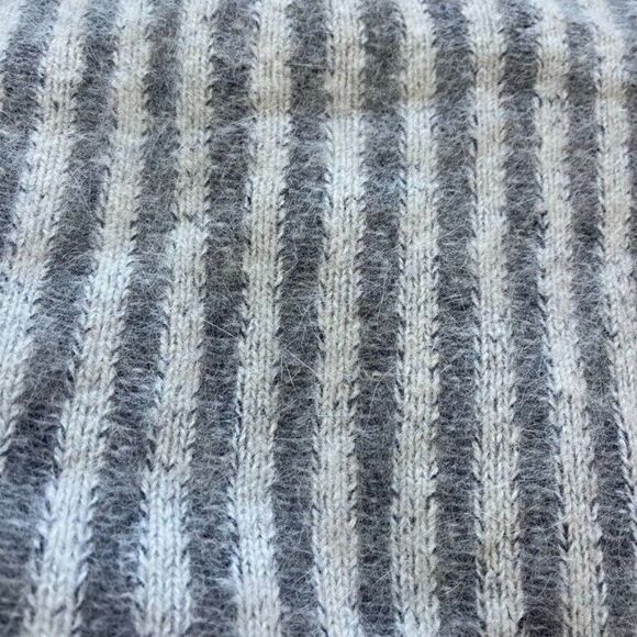Womens Angora Blend Gray White Stripe Fluffy Fuzzy Soft Crewneck Preppy Sweater - Picture 2 of 7